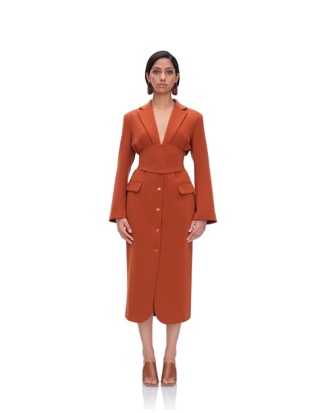 Andrea Iyamah Zia Corset Blazer Dress Pumpkin Orange Midi Size S NWT - Picture 2 of 6